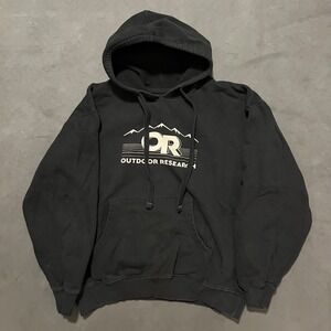 Outdoor Research Graphic‎ Hoodie Sweatshirt Mens Large Black Organic Cotton